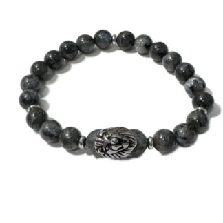 Men's Bracelet Dark Labradorite & Lion Head Bead