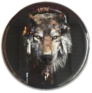 Round Metal Wall Art Wolf with Headphones