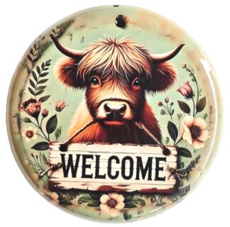 Round Metal Wall Art Highland Cow