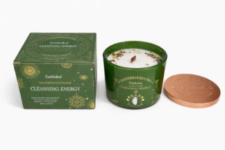 Goloka Manifestations Cleansing Energy 9oz Gemstone Infused Candle Selenite