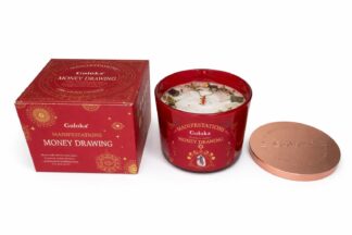 Goloka Manifestations Money Drawing 9oz Gemstone Infused Candle Pyrite