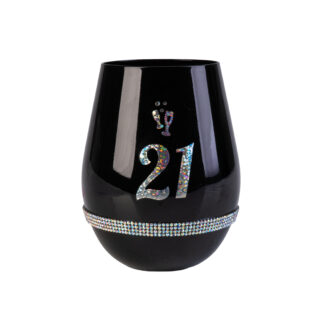 Happy 21st Birthday Black Luxe Stemless Wine Glass