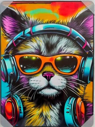 Framed PVC Pop Art Cool Cat 30x40cm