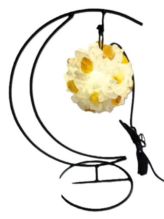 Crystal LED Moon Lamp Yellow Fluorite and Clear Quartz