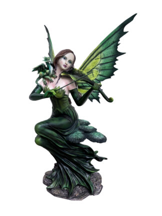 Green Garden Fairy playing Violin & Dragon