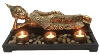 Reclining Buddha Gold Triple Candle Hold